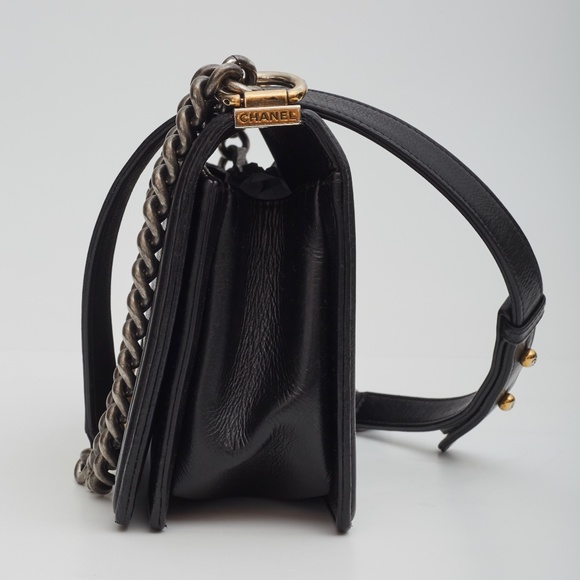 CHANEL CALFSKIN QUILTED DOUBLE STITCH MEDIUM BOY FLAP BAG BLACK (2014) - Picture 4 of 13